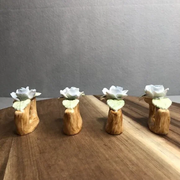 Set 4 Vintage Pia Bone China RPA Napkin Rings Holders Pale Blue Rose Flower 1985 - Picture 3 of 9